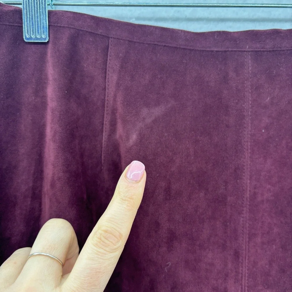 Burgundy Faux Suede Straight Midi Skirt Size‎ 10P Indie Retro Back slit